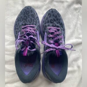 Brooks Ghost Black and Purple Leopard Sneakers